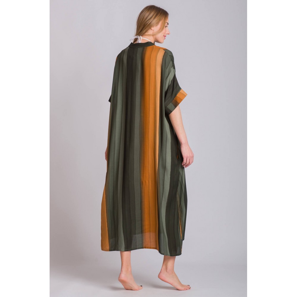 Rima-Beachwear 6522-04, Μακρύ Καφτάνι Παραλίας με τσέπες, ΚΥΠΑΡΙΣΣΙ