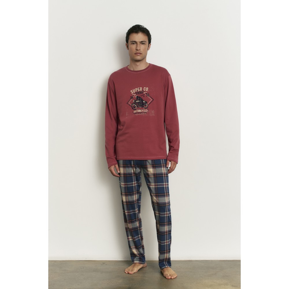 Promise H35073, Ανδρική Πυζάμα 3τμχ Interlock με Ζακέτα Fleece,   ΜΠΛΕ