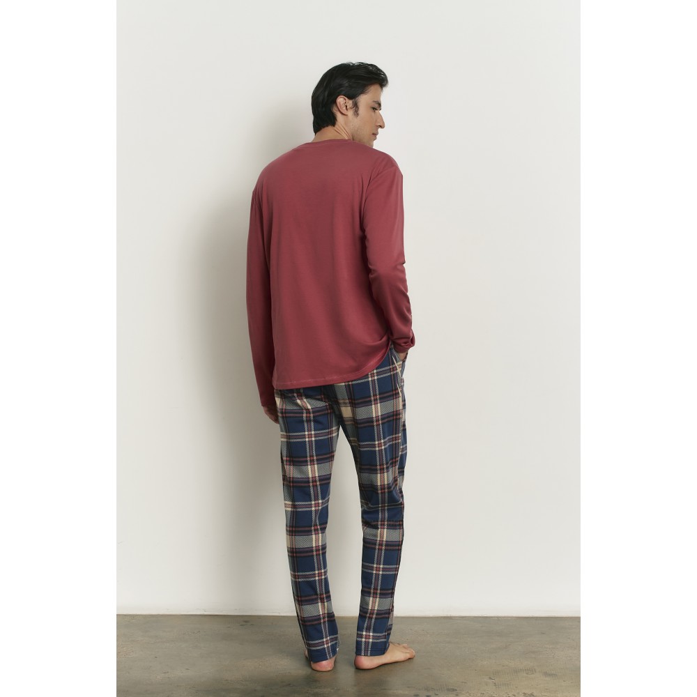 Promise H35073, Ανδρική Πυζάμα 3τμχ Interlock με Ζακέτα Fleece,   ΜΠΛΕ