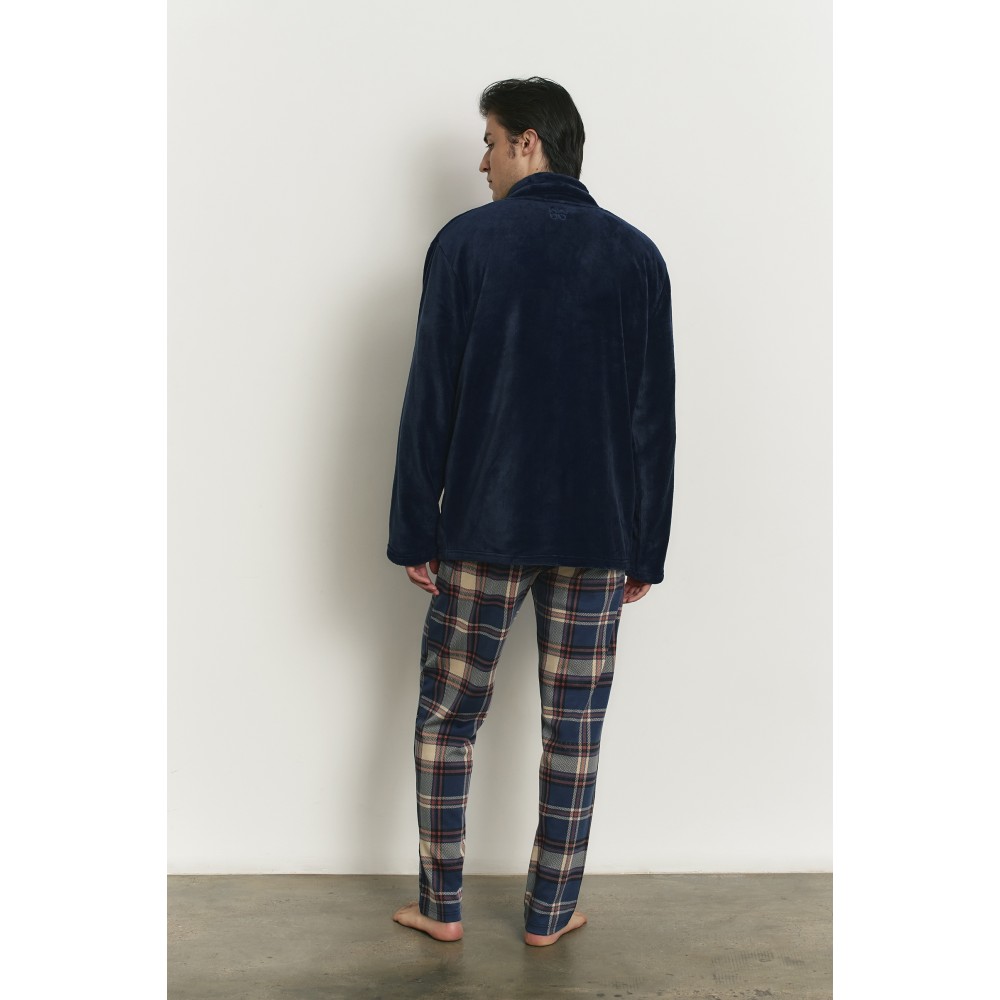 Promise H35073, Ανδρική Πυζάμα 3τμχ Interlock με Ζακέτα Fleece,   ΜΠΛΕ
