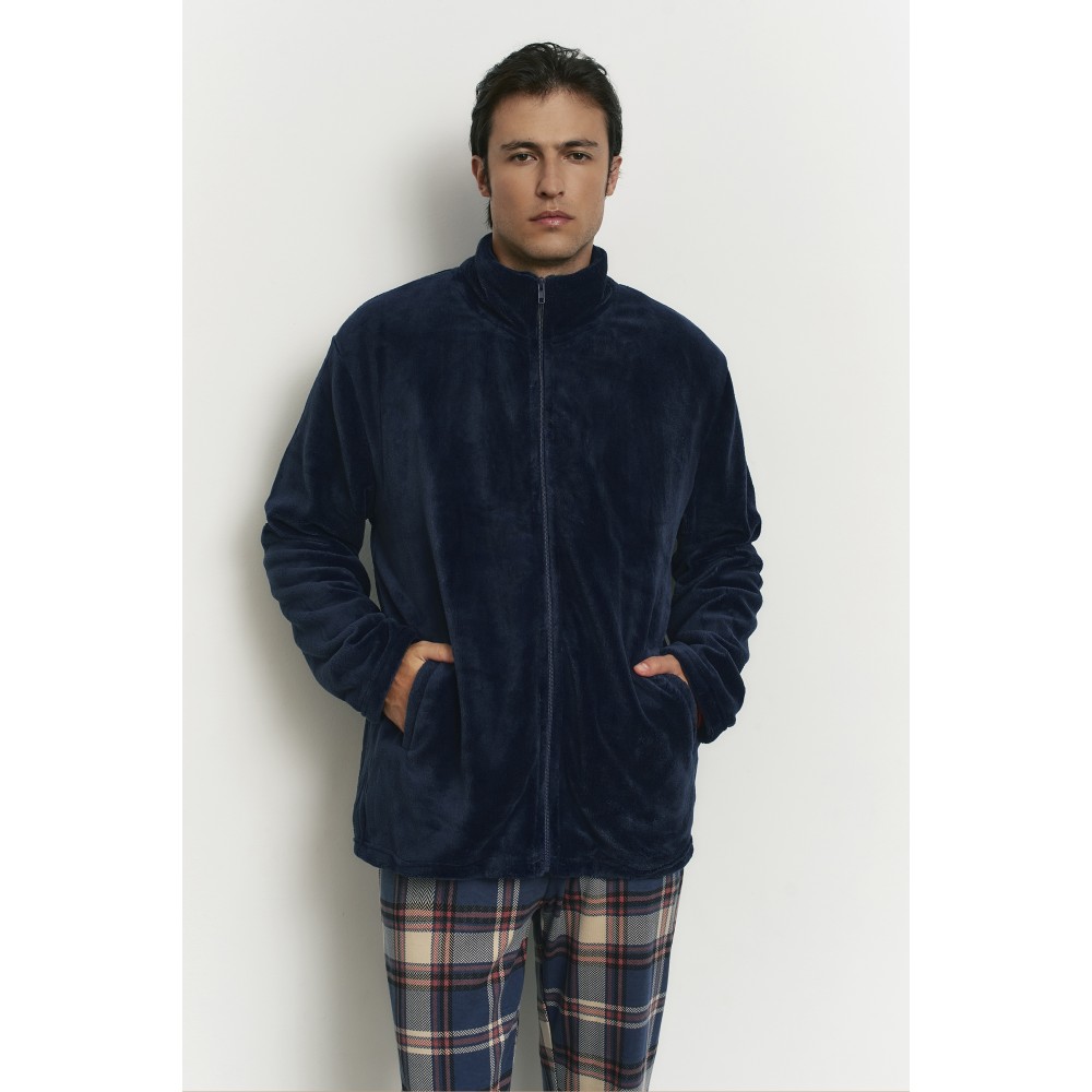 Promise H35073, Ανδρική Πυζάμα 3τμχ Interlock με Ζακέτα Fleece,   ΜΠΛΕ
