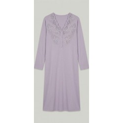 Pen-ky Lingerie 12953D2, Μακρύ Νυχτικό Βαμβάκι-Modal με δαντέλα, ΒΙΟΛΕΤΙ