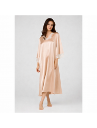 Pen-ky Lingerie 16809D4 BAIRA, Γυναικείο Midi Σατέν Νυχτικό  με 3/4 μανίκι και δαντέλα, ΜΠΕΖ-ΣΟΜΟΝ