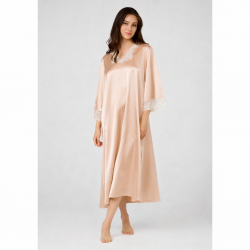 Pen-ky Lingerie 16809D4 BAIRA, Γυναικείο Midi Σατέν Νυχτικό  με 3/4 μανίκι και δαντέλα, ΜΠΕΖ-ΣΟΜΟΝ