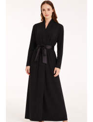 Pen-ky Lingerie 22931D1, Γυναικεία Μάξι Ρόμπα με διακοσμητική σατέν κορδέλα, ΜΑΥΡΟ