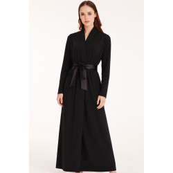 Pen-ky Lingerie 22931D1, Γυναικεία Μάξι Ρόμπα με διακοσμητική σατέν κορδέλα, ΜΑΥΡΟ