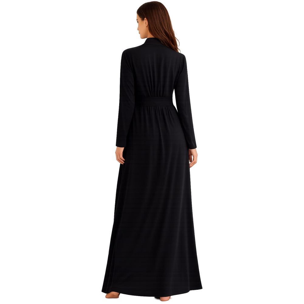 Pen-ky Lingerie 22931D1, Γυναικεία Μάξι Ρόμπα με διακοσμητική σατέν κορδέλα, ΜΑΥΡΟ