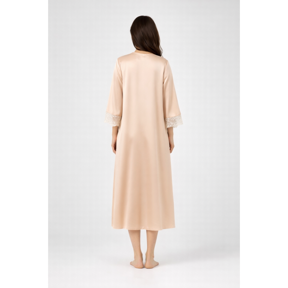 Pen-ky Lingerie 16809D4 BAIRA, Γυναικείο Midi Σατέν Νυχτικό  με 3/4 μανίκι και δαντέλα, ΜΠΕΖ-ΣΟΜΟΝ