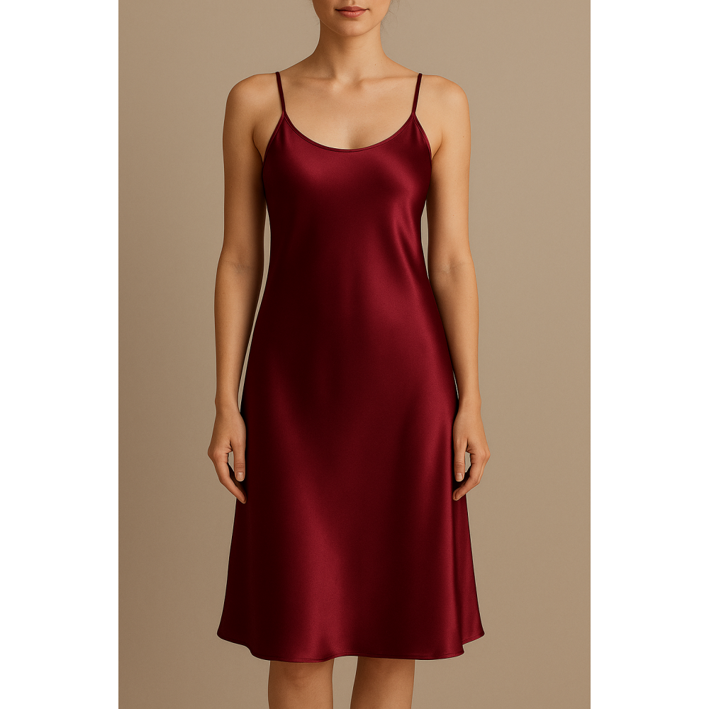 Μίντι Σατέν Νυχτικό Pen-ky Lingerie 16811 Silla  με λεπτό τιραντάκι, ΜΠΟΡΝΤΟ