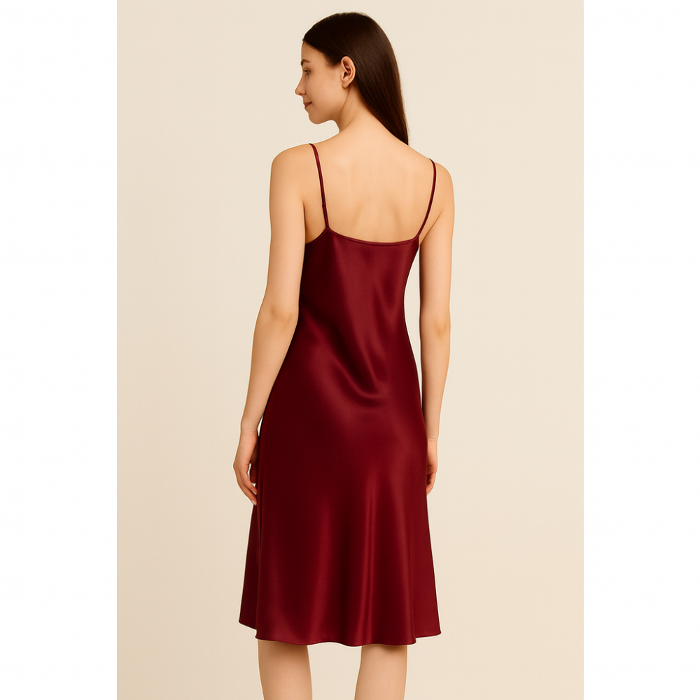 Μίντι Σατέν Νυχτικό Pen-ky Lingerie 16811 Silla  με λεπτό τιραντάκι, ΜΠΟΡΝΤΟ