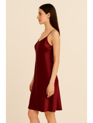 Μίντι Σατέν Νυχτικό Pen-ky Lingerie 16811 Silla  με λεπτό τιραντάκι, ΜΠΟΡΝΤΟ