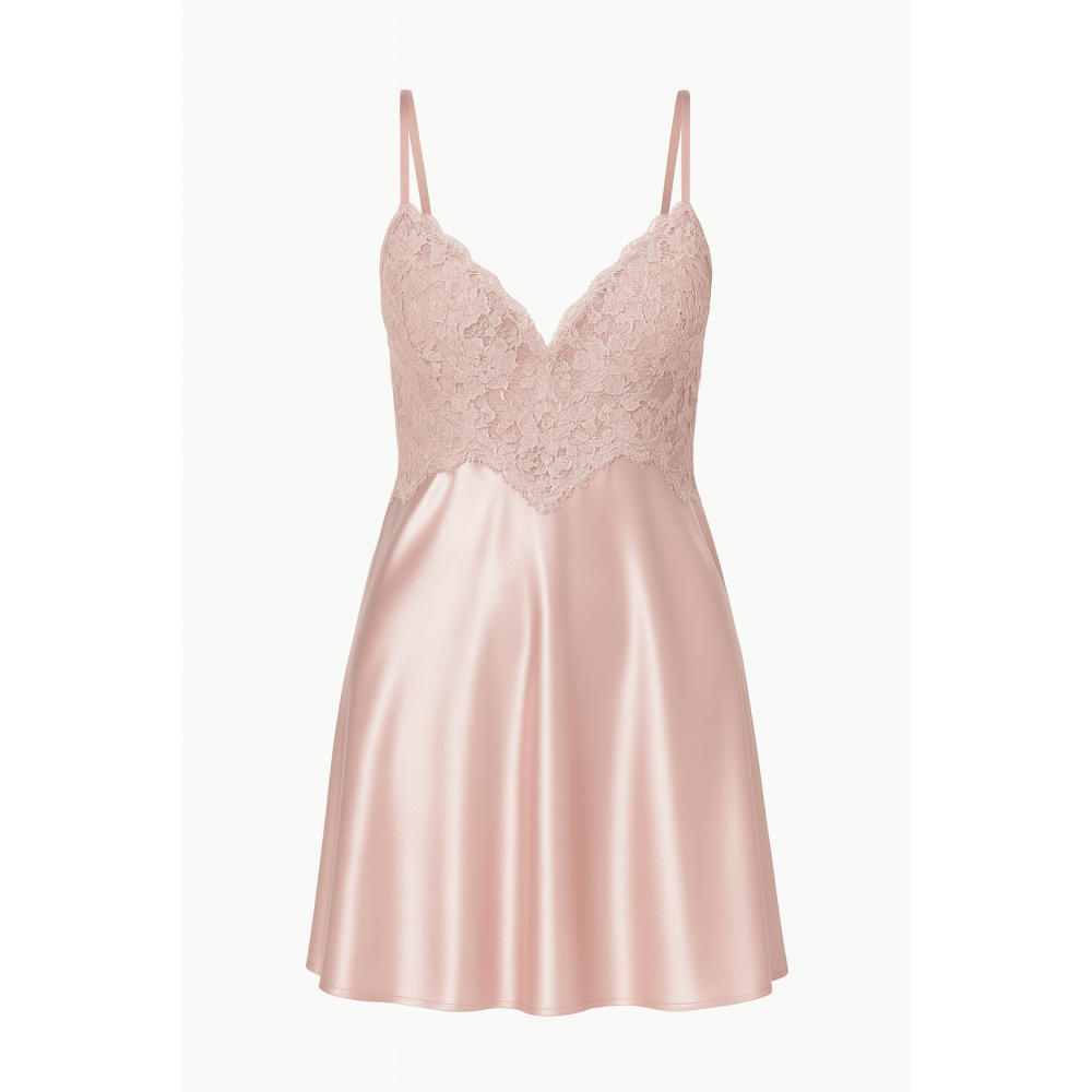Σατέν Midi Νυχτικο Pen-ky Lingerie Veronique 16864, από φίνα δαντέλα, ΡΟΖ