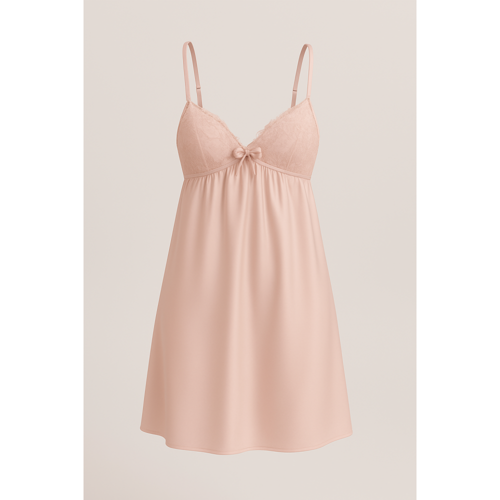 Σατέν Midi Νυχτικο Pen-ky Lingerie Veronique 16864, από φίνα δαντέλα, ΡΟΖ