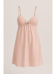 Σατέν Midi Νυχτικο Pen-ky Lingerie Veronique 16864, από φίνα δαντέλα, ΡΟΖ