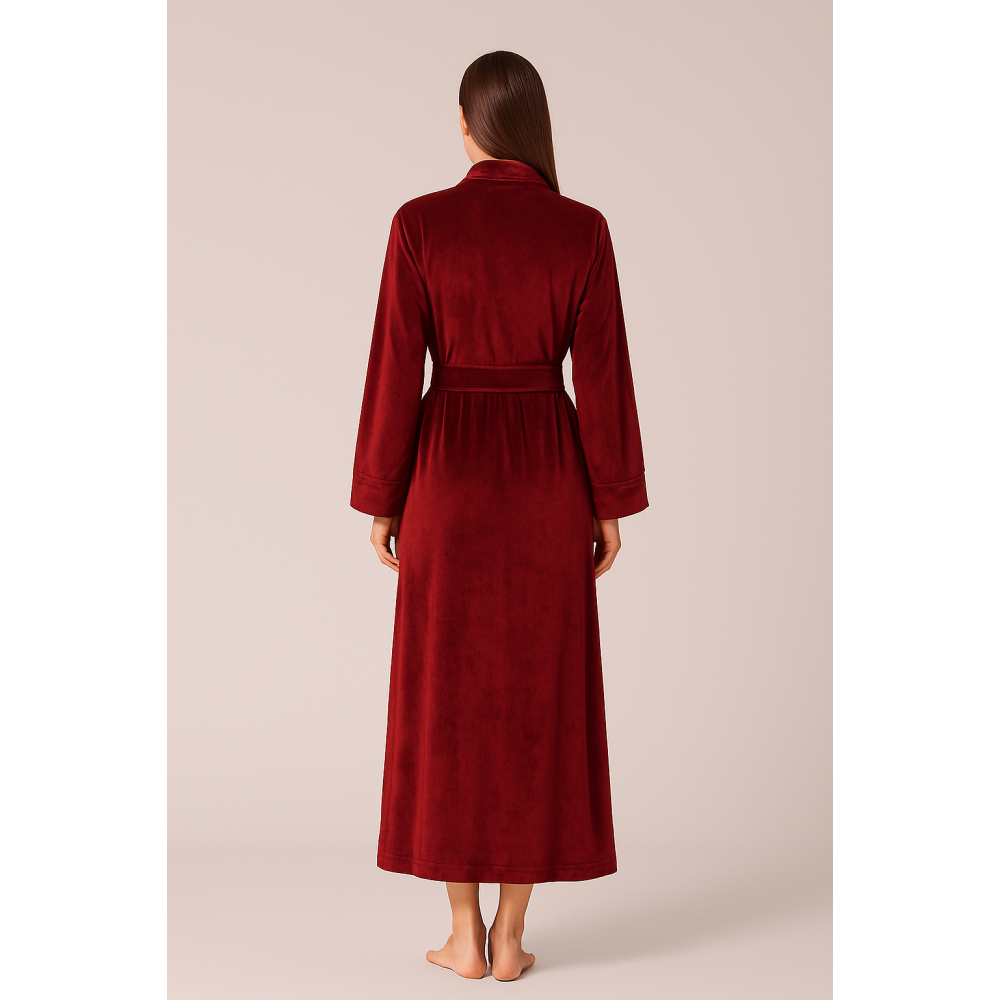 Pen-ky Lingerie 29997D5, Γυναικεία Βελούδινη Ρόμπα Μάξι Σταυρωτή,  ΜΠΟΡΝΤΟ