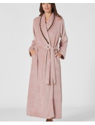 PEN-KY LINGERIE 23995D5. Ρόμπα Μάξι Φλις LADY Σταυρωτή με τρέσα, ΣΑΠΙΟ ΜΗΛΟ