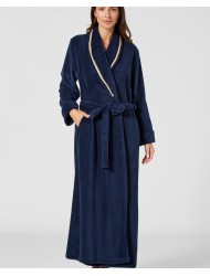 PEN-KY LINGERIE 23998D5. Ρόμπα Μάξι Φλις Σταυρωτή με τρέσα, ΜΠΛΕ ΣΚΟΥΡΟ