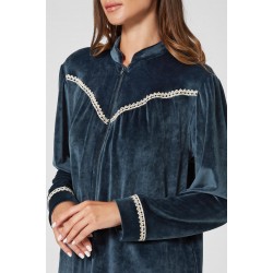 Pen-ky Lingerie 29978D5, Γυναικεία Βελούδινη Ρόμπα Μάξι με φερμουάρ, ΜΠΛΕ