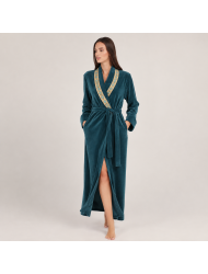 Maxi Ρόμπα Βελούδο Pen-ky Lingerie 29993D3 με διακοσμητική τρέσσα στο γιακά, ΠΕΤΡΟΛ