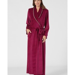 Pen-ky Lingerie 29995D5, Ρόμπα Μάξι Βελούδινη σταυρωτή με ζώνη, ΣΚΟΥΡΟ ΦΟΥΞΙΑ