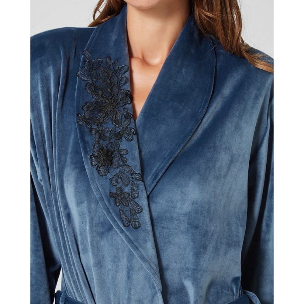 Pen-ky Lingerie 29997D5, Γυναικεία Βελούδινη Ρόμπα Μάξι Σταυρωτή, ΜΠΛΕ