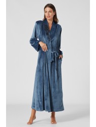 Pen-ky Lingerie 29997D5, Γυναικεία Βελούδινη Ρόμπα Μάξι Σταυρωτή, ΜΠΛΕ