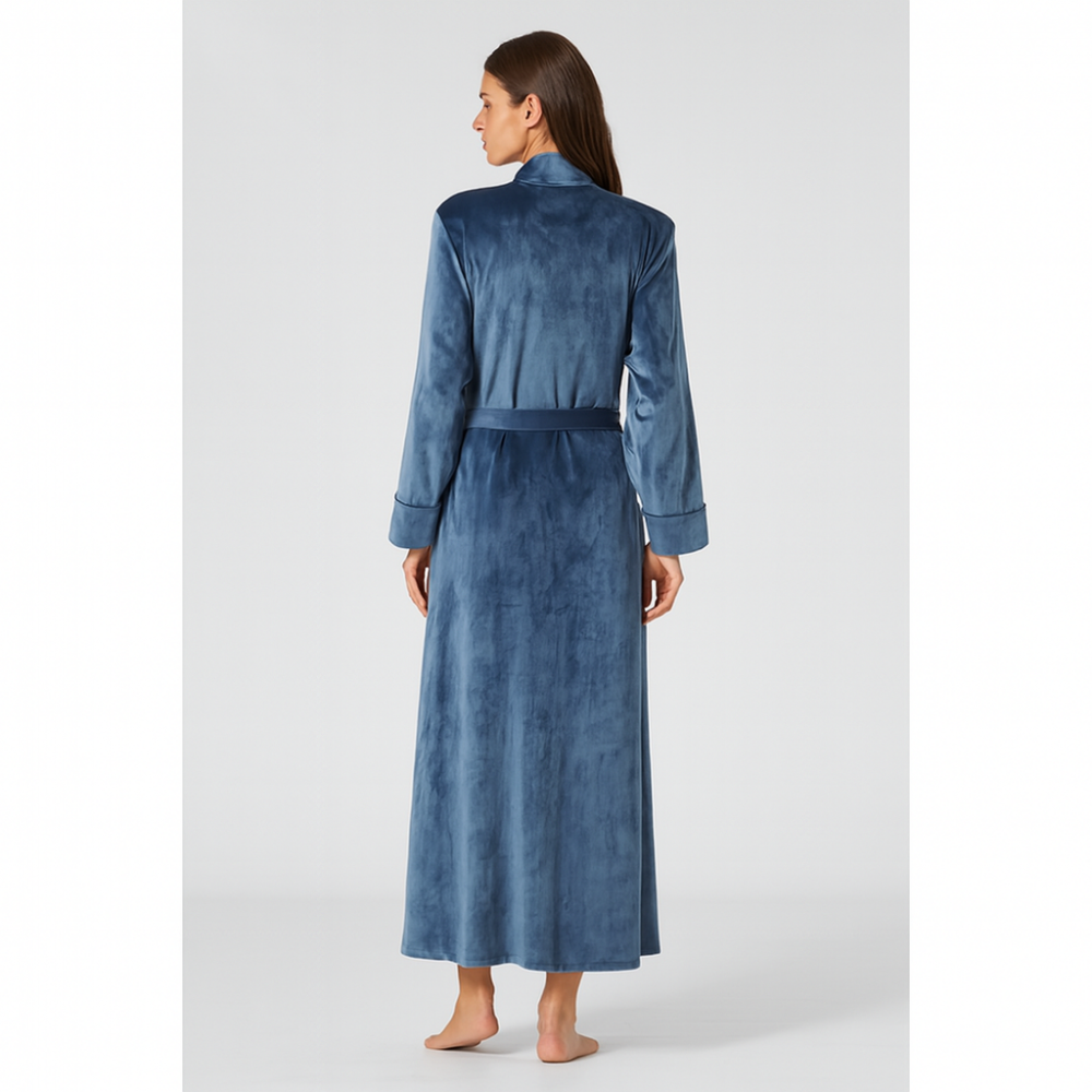 Pen-ky Lingerie 29997D5, Γυναικεία Βελούδινη Ρόμπα Μάξι Σταυρωτή, ΜΠΛΕ