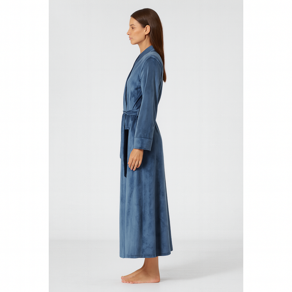 Pen-ky Lingerie 29997D5, Γυναικεία Βελούδινη Ρόμπα Μάξι Σταυρωτή, ΜΠΛΕ