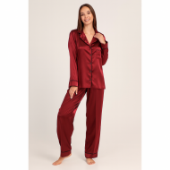 Pen-ky Lingerie  36741D5, Γυναικεία Σατέν Πυτζάμα σε ανδρική γραμμή, ΜΠΟΡΝΤΟ