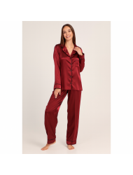 Pen-ky Lingerie  36741D5, Γυναικεία Σατέν Πυτζάμα σε ανδρική γραμμή, ΜΠΟΡΝΤΟ