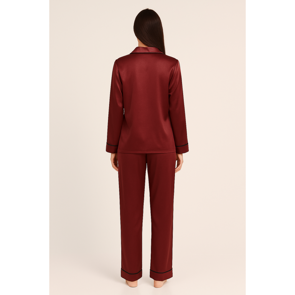 Pen-ky Lingerie  36741D5, Γυναικεία Σατέν Πυτζάμα σε ανδρική γραμμή, ΜΠΟΡΝΤΟ