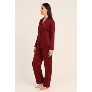 Pen-ky Lingerie  36741D5, Γυναικεία Σατέν Πυτζάμα σε ανδρική γραμμή, ΜΠΟΡΝΤΟ