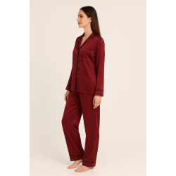 Pen-ky Lingerie  36741D5, Γυναικεία Σατέν Πυτζάμα σε ανδρική γραμμή, ΜΠΟΡΝΤΟ