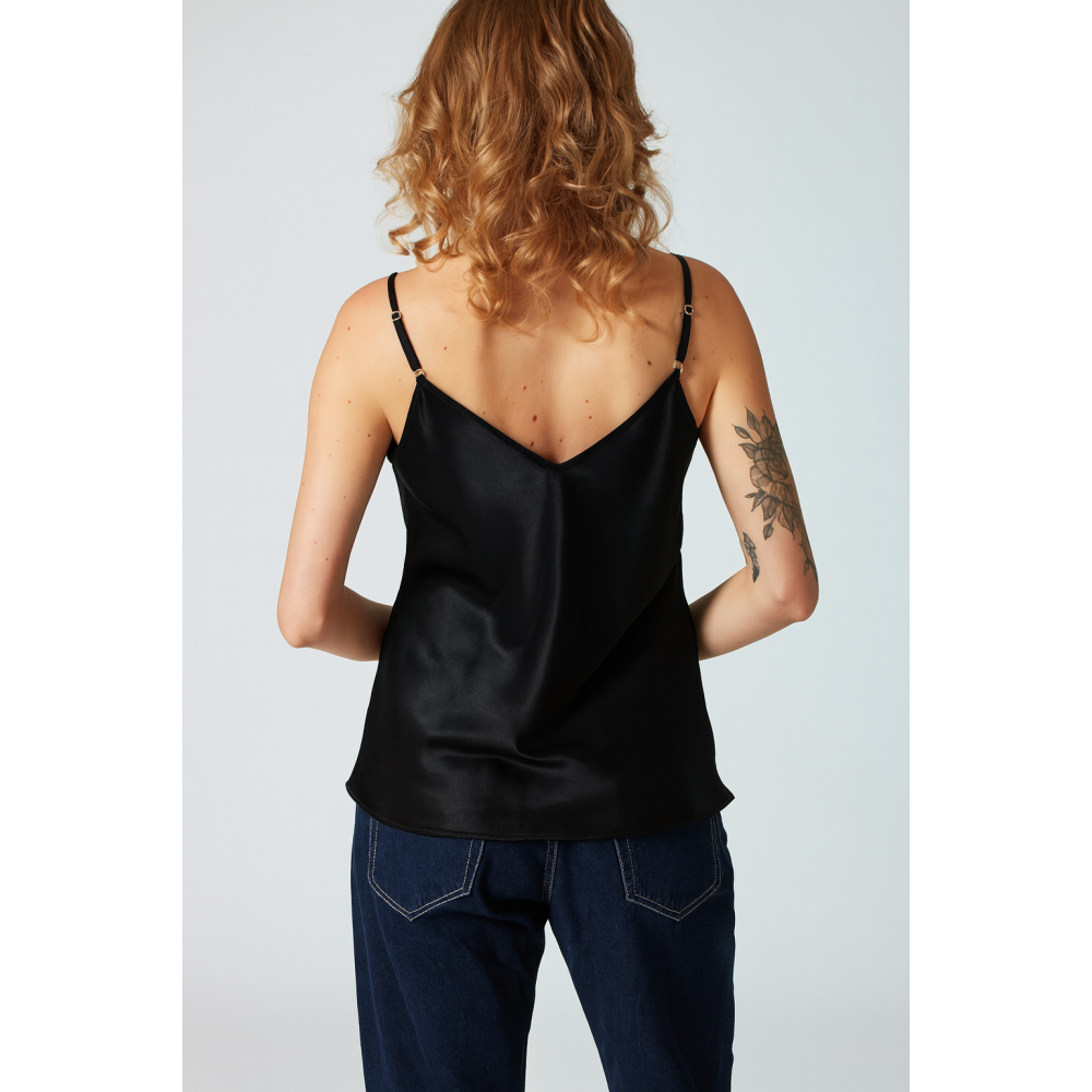 Pen-ky Lingerie 56020C9, Γυναικείο Τοπ Σατέν με λεπτό τιραντάκι, ΜΑΥΡΟ