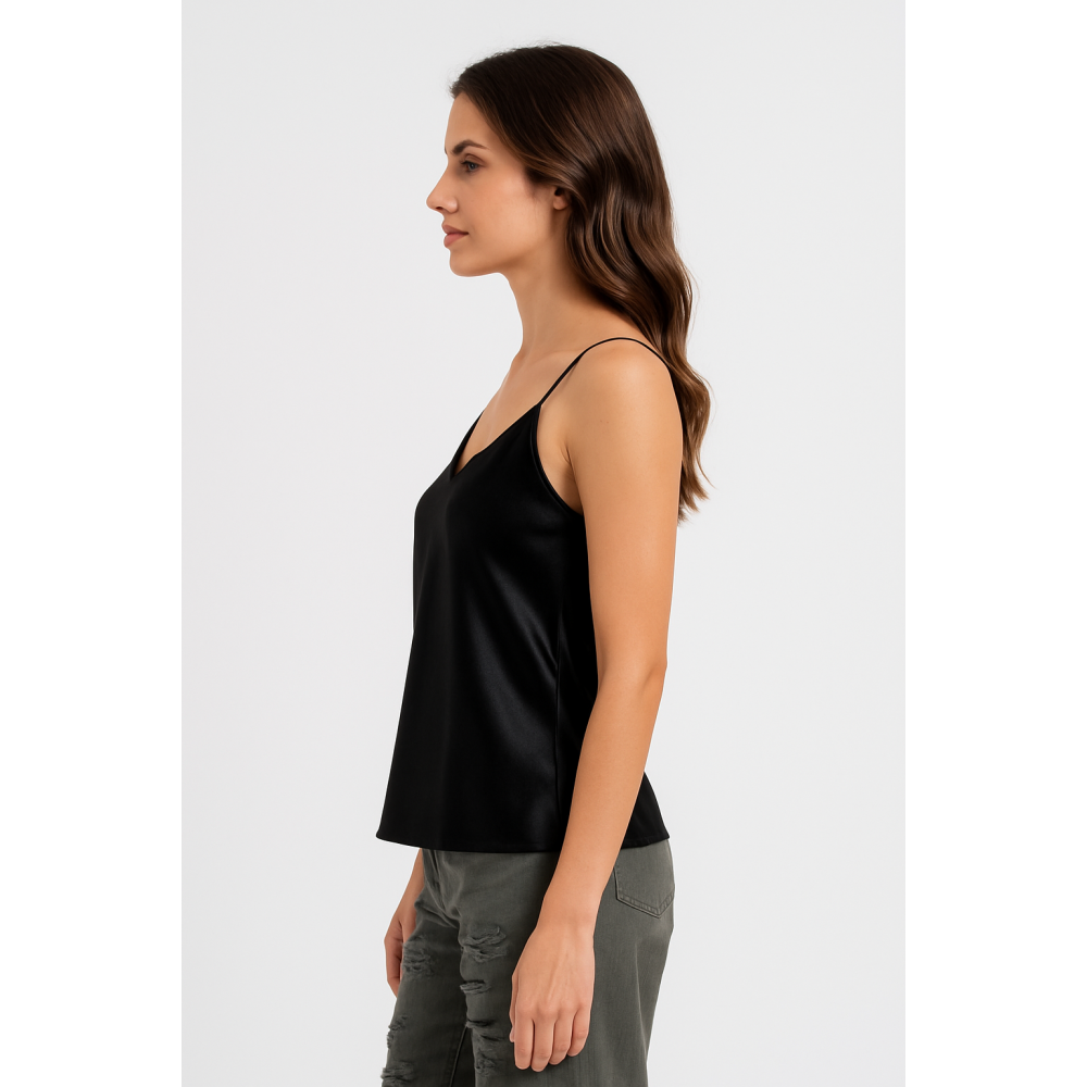 Pen-ky Lingerie 56020C9, Γυναικείο Τοπ Σατέν με λεπτό τιραντάκι, ΜΑΥΡΟ