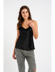 Pen-ky Lingerie 56020C9, Γυναικείο Τοπ Σατέν με λεπτό τιραντάκι, ΜΑΥΡΟ