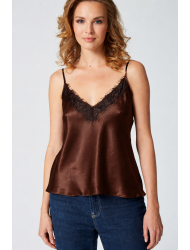 Pen-ky Lingerie 56023D5, Γυναικείο Τοπ Σατέν με λεπτό τιραντάκι και δαντέλα, ΚΑΦΕ ΚΟΝΙΑΚ
