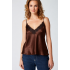 Pen-ky Lingerie 56023D5, Γυναικείο Τοπ Σατέν με λεπτό τιραντάκι και δαντέλα, ΚΑΦΕ ΚΟΝΙΑΚ