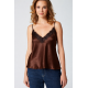 Pen-ky Lingerie 56023D5, Γυναικείο Τοπ Σατέν με λεπτό τιραντάκι και δαντέλα, ΚΑΦΕ ΚΟΝΙΑΚ