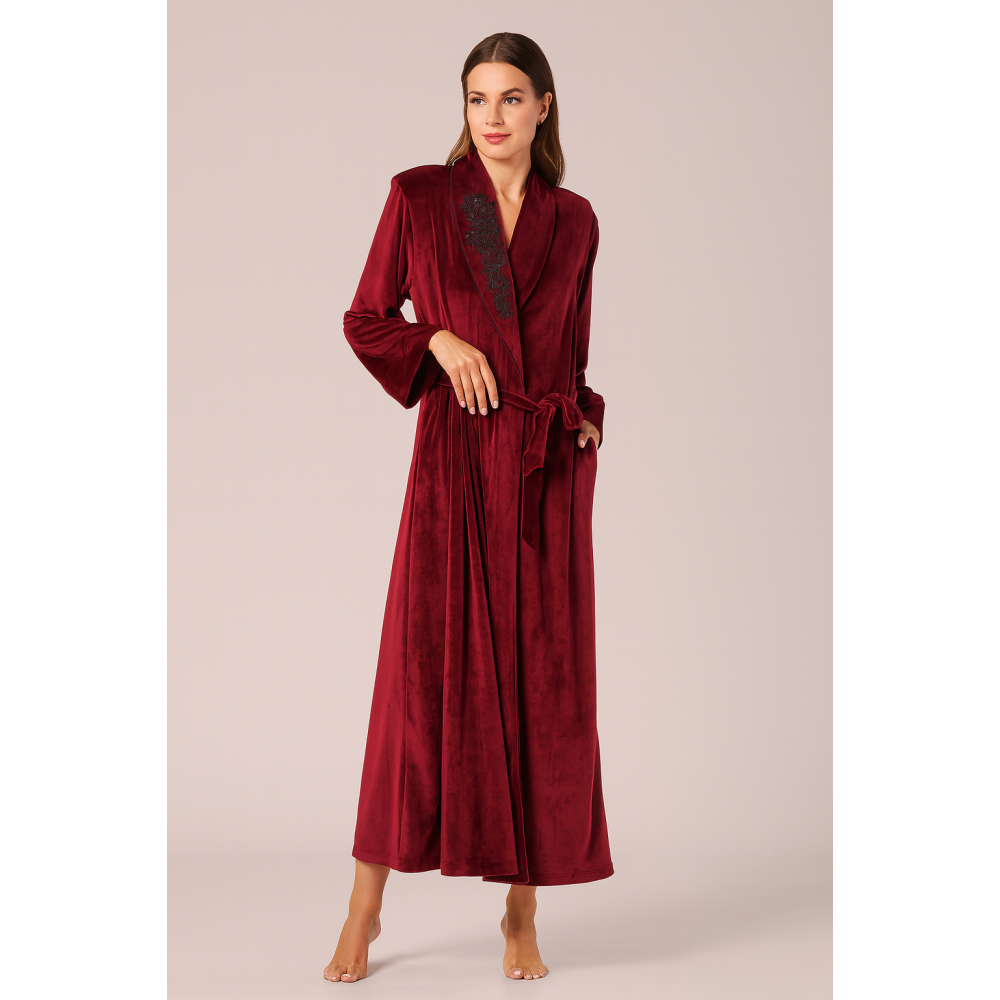 Pen-ky Lingerie 29997D5, Γυναικεία Βελούδινη Ρόμπα Μάξι Σταυρωτή,  ΜΠΟΡΝΤΟ