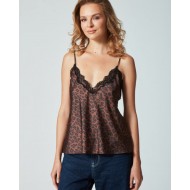 Pen-ky Lingerie 56022D5, Γυναικείο Τοπ Σατέν με λεπτό τιραντάκι και δαντέλα, ANIMAL PRINT