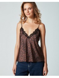 Pen-ky Lingerie 56022D5, Γυναικείο Τοπ Σατέν με λεπτό τιραντάκι και δαντέλα, ANIMAL PRINT