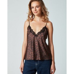 Pen-ky Lingerie 56022D5, Γυναικείο Τοπ Σατέν με λεπτό τιραντάκι και δαντέλα, ANIMAL PRINT