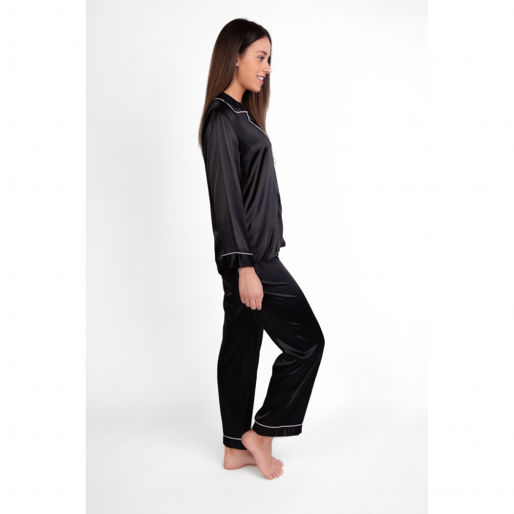 Pen-ky Lingerie 36641, Γυναικεία Σατέν Πυζάμα σε ανδρική γραμμή, ΜΑΥΡΟ