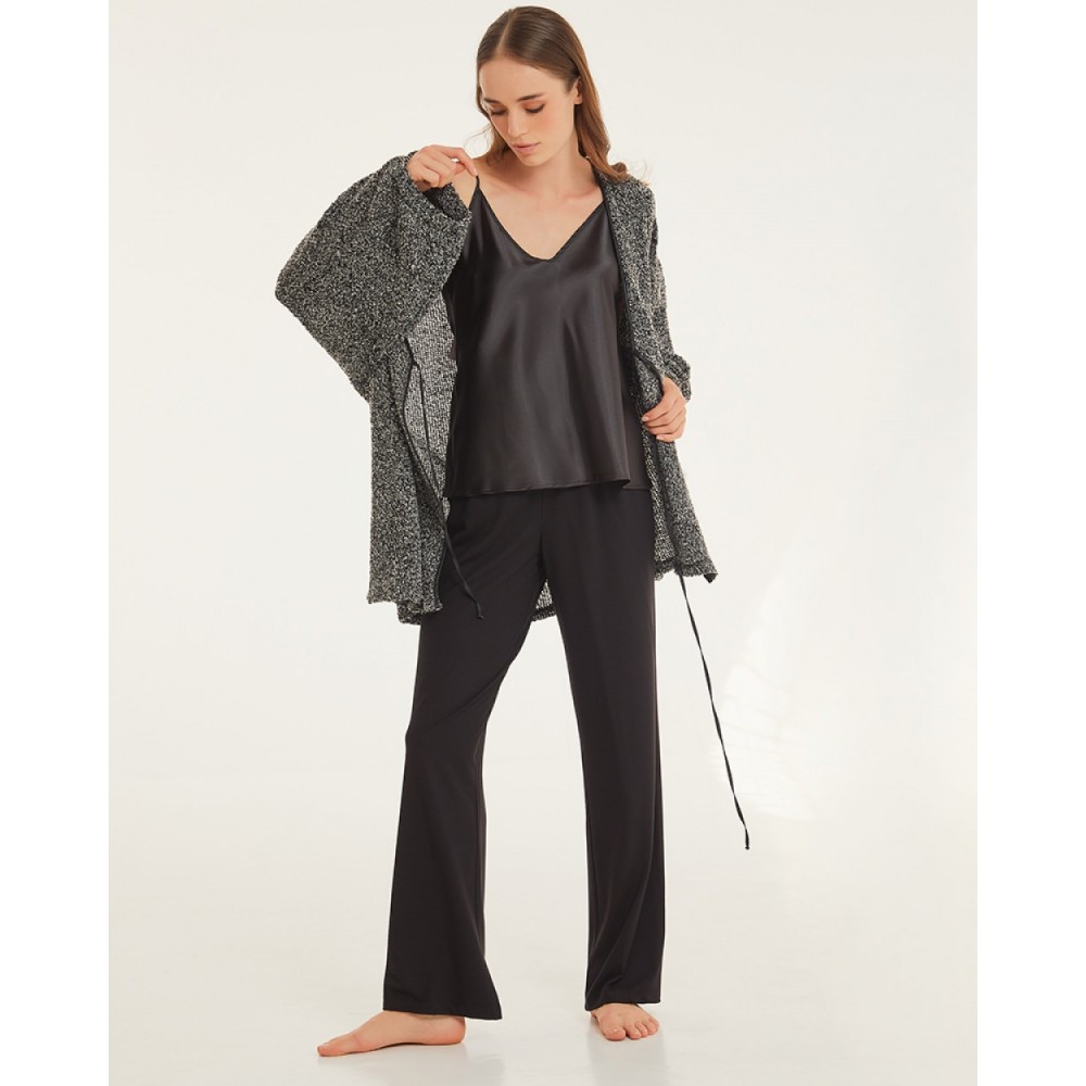 Pen-ky Lingerie 56020C9, Γυναικείο Τοπ Σατέν με λεπτό τιραντάκι, ΜΑΥΡΟ