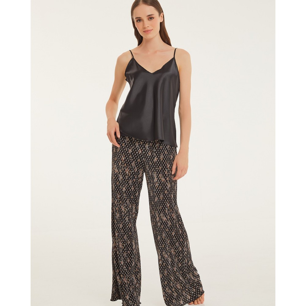 Pen-ky Lingerie 56020C9, Γυναικείο Τοπ Σατέν με λεπτό τιραντάκι, ΜΑΥΡΟ