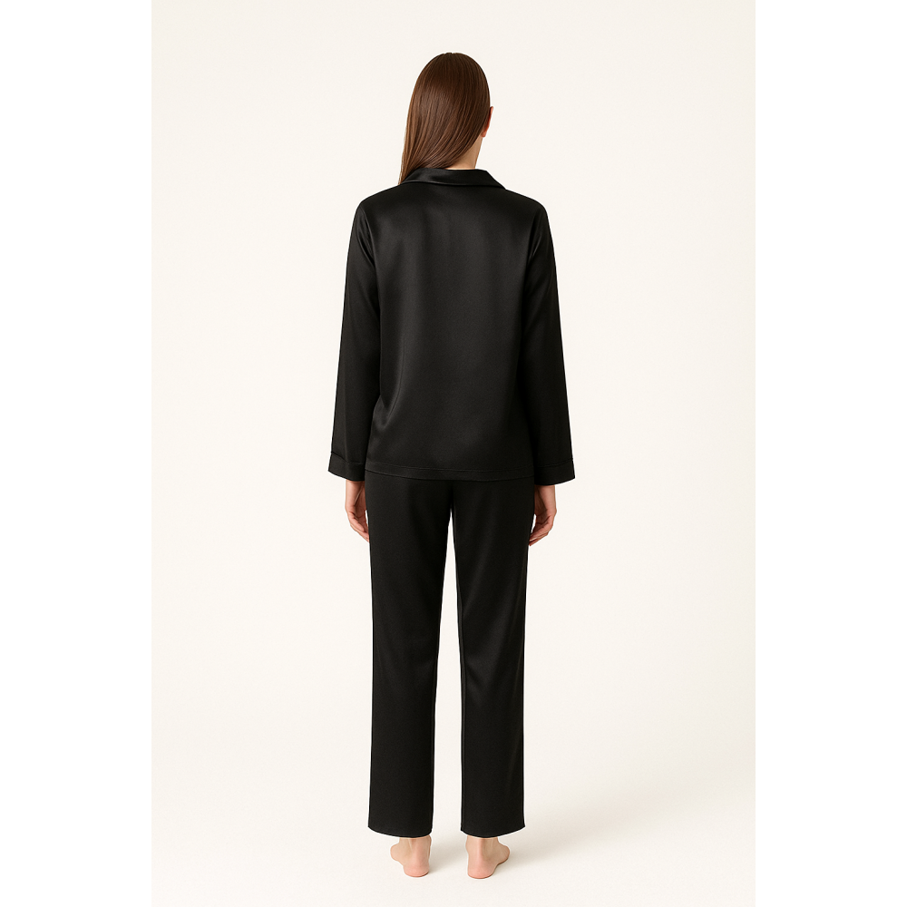 Milena By Paris 009147, Σατέν Σύνολο με κουμπιά ΜΑΥΡΟ