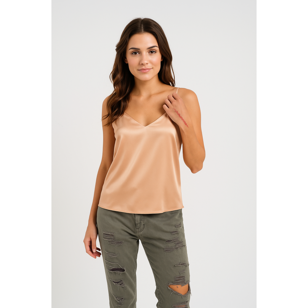 Pen-ky Lingerie 56020D5, Γυναικείο Τοπ Σατέν με λεπτό τιραντάκι, ΜΠΕΖ-ΣΟΜΟΝ