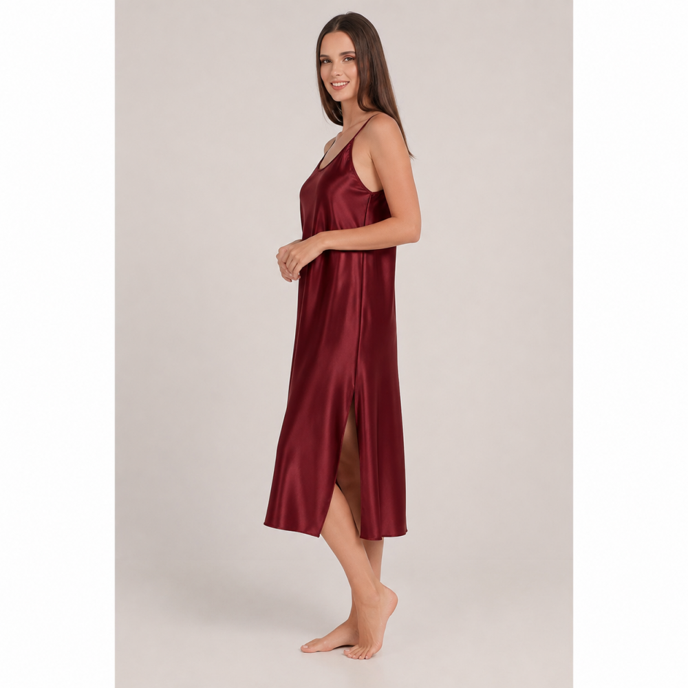 Pen-ky Lingerie 16181C6 JENNY, Σατέν Μαξι Νυχτικό  με λεπτό τιραντάκι, METALLIC PINK