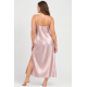 Pen-ky Lingerie 16181C6 JENNY, Σατέν Μαξι Νυχτικό  με λεπτό τιραντάκι, METALLIC PINK